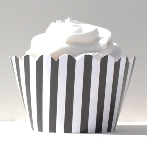 Dress My Cupcake Black and White Striped Cupcake Wrappers, Set of 12 – Wedding Decorations, Picks, Stands, Towers