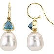 14K Yellow Gold Paspaley South Sea Cultured Fine Circle Pearl and London Blue Topaz Earrings - 11.00mm