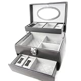 Coffret &agrave; Bijoux Cuir "Acapulco" gris anthracite