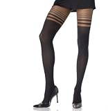 Lycra Opaque Pantyhose With Sheer Stripes Top