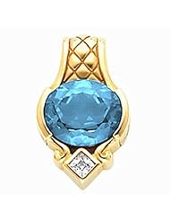 18K Yellow Gold Oval Cut Swiss Blue Topaz and Diamond Pendant -- LIFETIME WARRANTY