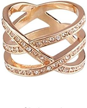 XINCHENG Triple Row Diamond Rhinestone Clear Crystal Crossover Cocktail Wide Ring Swarovski Elements, Size 5-9