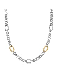 18K Yellow Gold and Sterling Silver Rhodium Plated Multi Design Chain Necklace