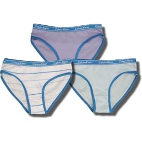 Calvin Klein Girl's Purple. Blue and White Striped Bikini Panty 3-pack