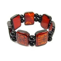 Tibetan Tile Stretch Bracelet with Longevity Symbol dZi Tiles