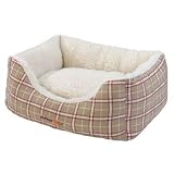 AlphaPooch Cuddler Rectangular Bolster Dog Bed, Red and Tan Plaid Fabric with Fleece, Medium