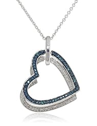 Sterling Silver and Blue and White Diamond Heart Pendant Necklace (0.10 cttw, I-J Color, I2-I3 Clarity), 18"