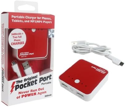 Portable External Battery Pack for Cell Phones - Original Pocket Port 3600 mAh Power Bank with Power Indicators and Two Charge Ports - Works with Any Phone or Ipad Charger