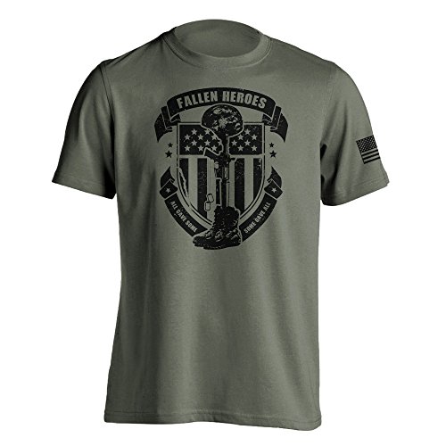 US Military Men's T-Shirt Fallen Heroes Battlefield Cross Large Military Green