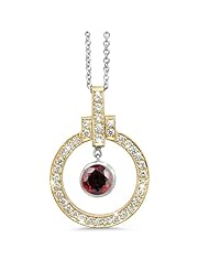 Elegant Bow Twin Circle Diamond Pendant In 18K Yellow Gold With A 0.5 ct. Genuine Garnet Center Stone.