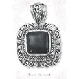 Sterling Silver Genuine Onyx Pendant With Marcasite Vine Leaf Border