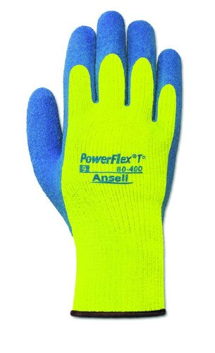 Ansell Powerflex 80-400 Natural Rubber Latex Glove, Coated on Yellow Thermal Terry Liner, Medium (Pack of 6 Pairs)