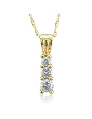 10k Yellow Gold 3-Stone Journey Diamond Pendant Necklace (HI, I, 0.26 carat)