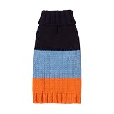 Fab Dog Color Block Knit Dog Sweater, Navy/Blue/Orange Striped