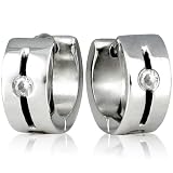 6mm Stainless Steel Cubic Zirconia Slit Huggie Hoop Earrings
