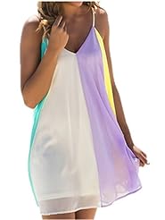 V-neck Chiffon Summer General Print Spaghetti Strap Short  Mini Dress  With a Bow(s)