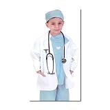 Green Junior Physician Outfit with Lab Coat, Scrub Set, and Stethoscope,  Size 8/10