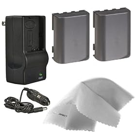 Canon EOS Rebel XTi High Capacity Batteries (2 Units) + AC/DC Travel Charger + Nwv Direct Microfiber Cleaning Cloth.