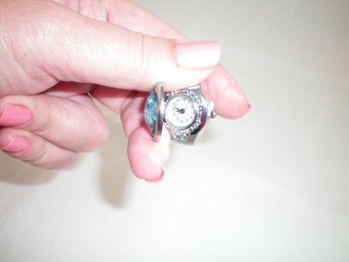 Ring Stretch Watch with Crystal Flower Design Closure BLUE