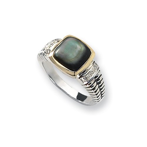 Sterling Silver w/14k Diamond & Black Mother of Pearl Ring