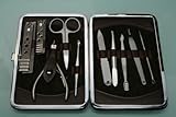10pc Face and Manicure/pedicure Set Brief Case Clippers Tweezers Nail Care, Leather Travel & Grooming Kit