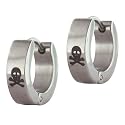 Stainless Steel Skull Mens Hoop Stud Earrings