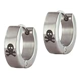Stainless Steel Skull Mens Hoop Stud Earrings