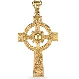 Jewelco London 9ct Solid gold hand finished heavy weight carved Celtic design Cross pendant ( 10.3g )
