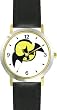 Vampire Bat and Moon - WATCHBUDDY&reg; DELUXE TWO-TONE THEME WATCH - Arabic Numbers - Black Leather Strap-Size-Women's Size-Small