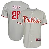 MLB Men's Philadelphia Phillies Chase Utley Road Gray Short Sleeve 6 Button Synthetic Replica Baseball Jersey Spring 2012  (Road Gray, Large)