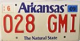 Arkansas, The Natural State, License Plate with Red Numbers
