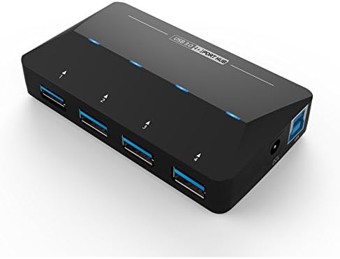 Umirro Super Speed 4-port USB 3.0 Hub + 1 Charge-Only Port - 5V 2.4A, 12V 2A Power Adapter and 3.3-foot USB 3.0 Cable Included, Latest VIA VL812 Chipset and updated Firmware, Backward Compatible with USB 2.0, 1.1 and Revision 1.0, Supporting Microsoft Windows XP / Vista / 7 /8, Mac OS 9.1 / Mac OS 10.2 or above / Linux