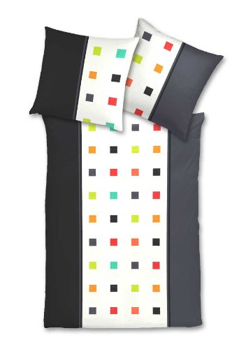 Symphony 41683/901_49 Mako-Satin-Bettw&auml;sche "Squared" / Garnitur 155/220 + 1x 80/80 / anthrazit-schwarz-creme