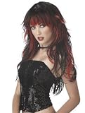 Womens Adult Tempting Tresses 1980s Punk Pop Rock Star Goth Emo Two-Tone 80s Rock and Roll Long Black & Red Costume Wig