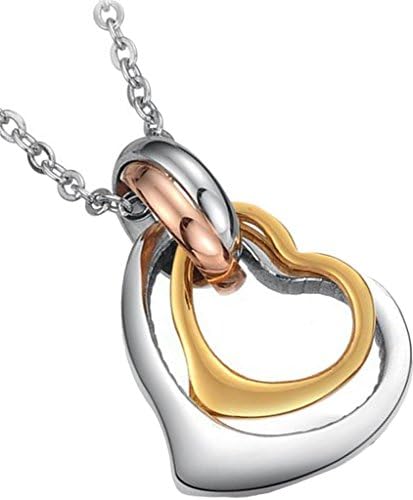Women's Pendant Necklace Jewelry Stainless Steel Matching 2 Rings Circular Heart Shape CZ