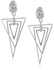 Sterling Silver Two-Tone Triple Open Triangular Multi-Drop Earrings
