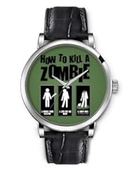 SPRAWL Aanalog Fashion Series Silver Ladies Watches of Genuine Black Leather Strap,Unique Wrist Watch for Women Girls Designed with Steps to kill a zombie