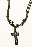 Surf Surfer Cord Necklace With Carved Bone Cross / Crucifix Pendant - C