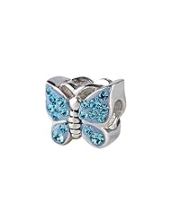 SilveRado(tm) BM016-3 Bling Butterfly Bling Blue  Bead / Charm