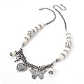 Beaded Fashion Charm Necklace Burnt Silver & Ivory