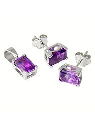 Silver Earring & Pendant Set with Emerald Cut Amethyst CZ