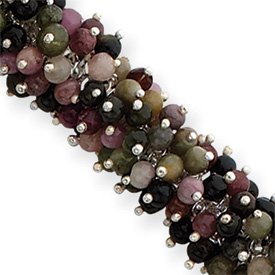Sterling Silver 8inch Watermelon Tourmaline Stone Bracelet by Abacus