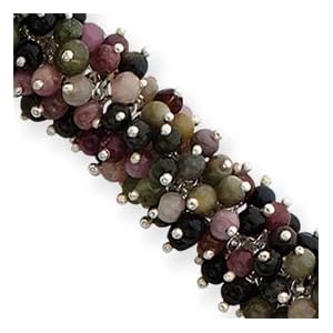 Sterling Silver 8inch Watermelon Tourmaline Stone Bracelet by