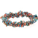 Pink Genuine Sea Bamboo Coral Blue Turquoise Stone Chip Stretch Bracelet
