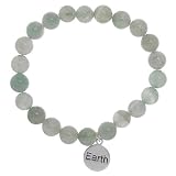 SilverEco Sterling Silver Flip Charm Protect Earth on Green Aventurine Wish Bead Stretch Bracelet