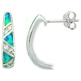 Synthetic Blue Opal Half Hoop Earrings