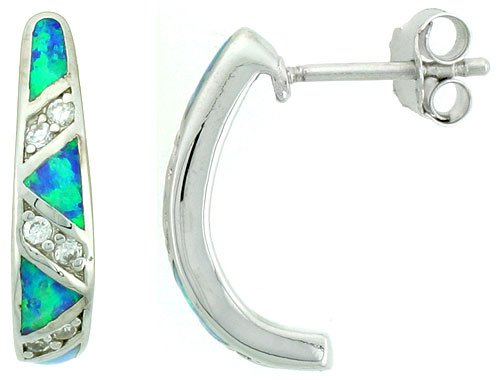 Synthetic Blue Opal Half Hoop Earrings