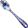 Polish Pottery Ceramika Boleslawiec,  1022/162, Spoon Medium, 1 1/4 by 6 1/8 Inches Long, Royal Blue Patterns with Blue Pansy Flower Motif