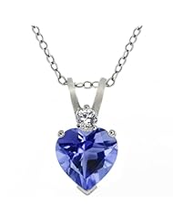 1/2 Ct Tanzanite & Diamond Sterling Silver Heart Shape Pendant With 18" Chain