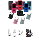 SanDisk Sansa e250 e260 e270 e280 Premium Silicone Skin with Accessory Kit - Bundled White USB Retractable Home Travel and 12v Car Charger Set - 7 Color Options